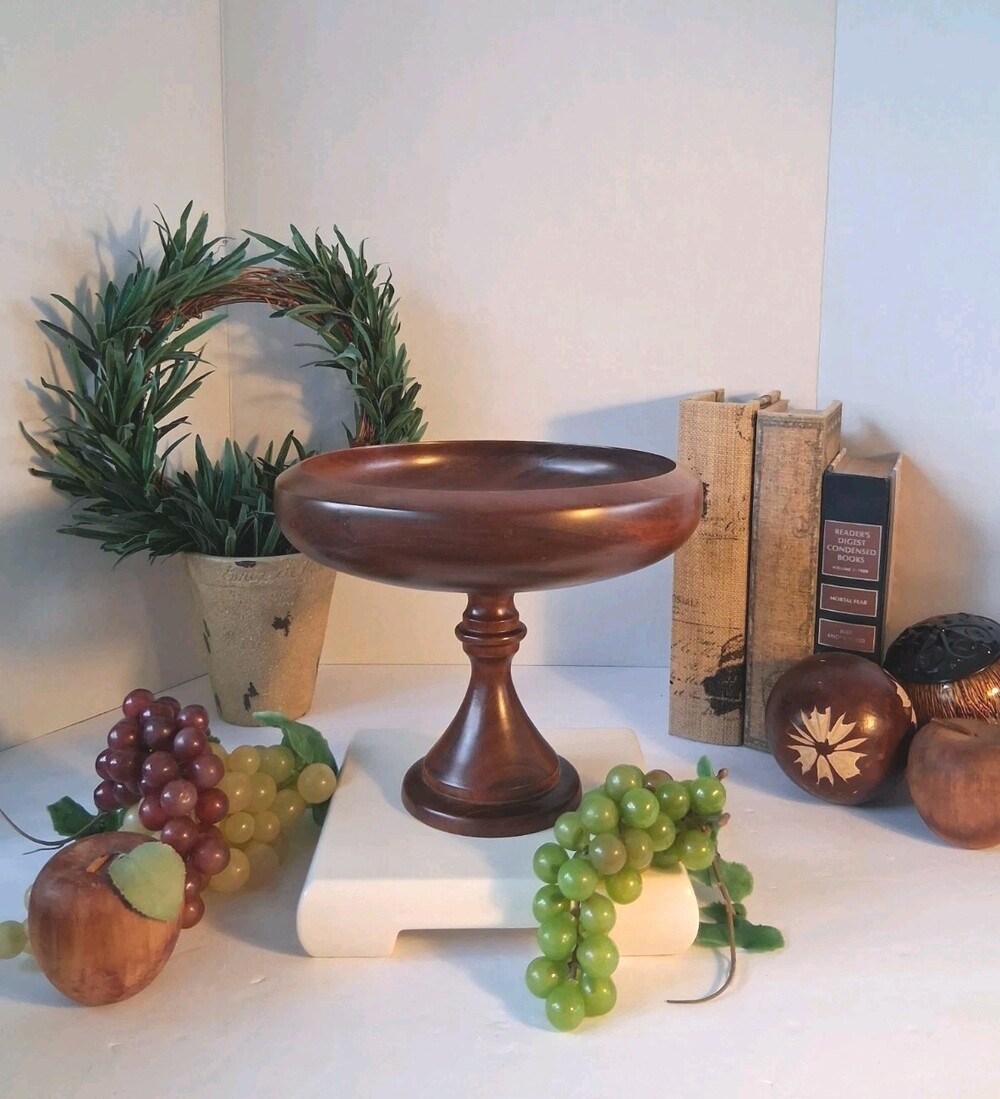 VTG Solid Wood HandTurned Mahogany Pedestal Compote Bowl; Beautiful!